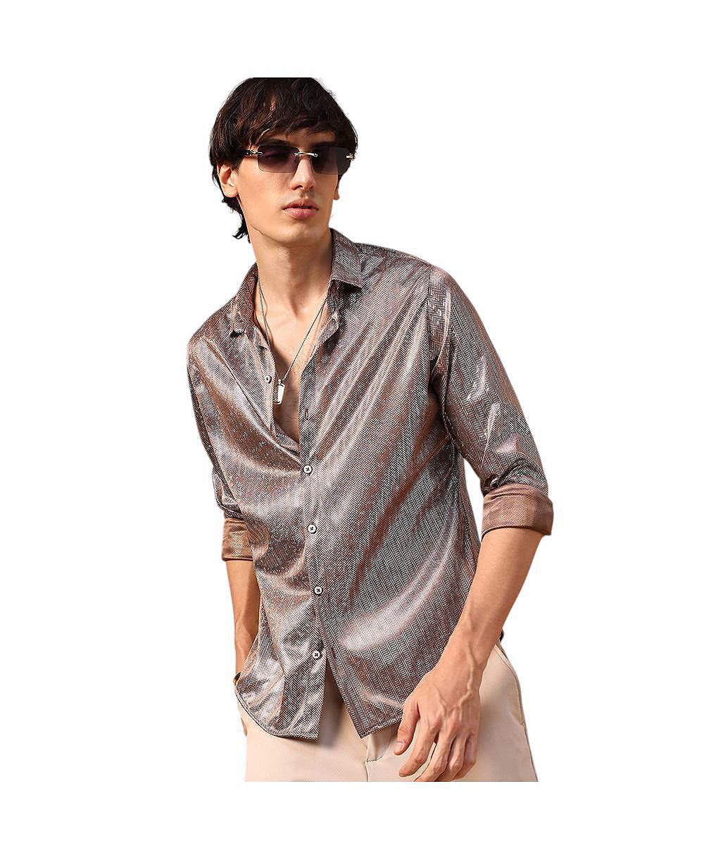 Мужская рубашка Campus Sutra Metallic Brown Sheen Chevron