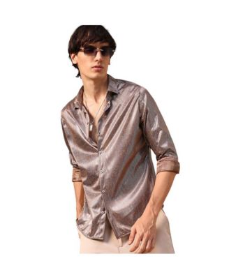 Campus Sutra Men's Metallic Brown Sheen Chevron Shirt