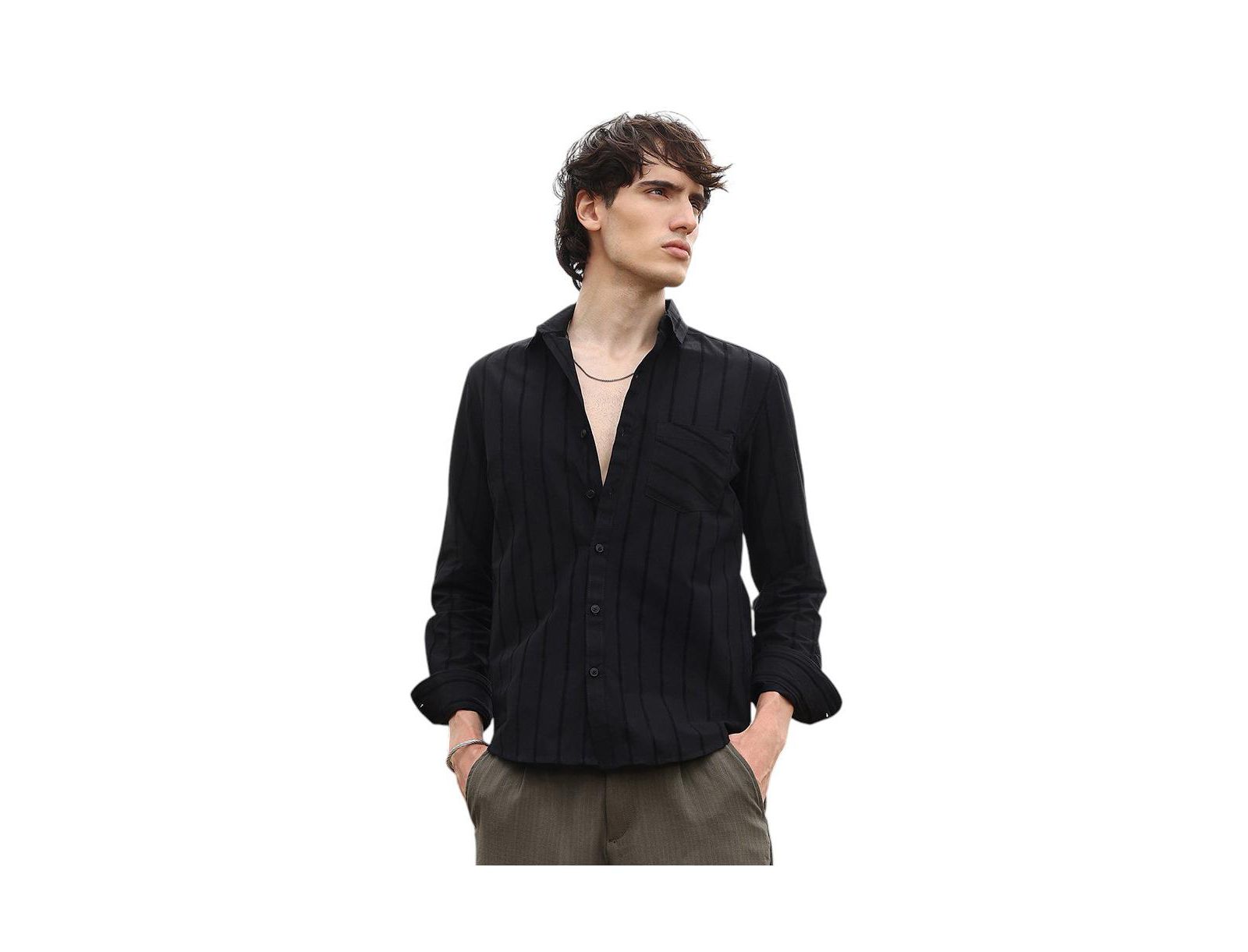 Мужская рубашка Campus Sutra Midnight Black Pastel Striped