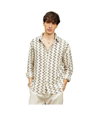 Мужская трикотажная рубашка Campus Sutra Cream White Zig-Zag