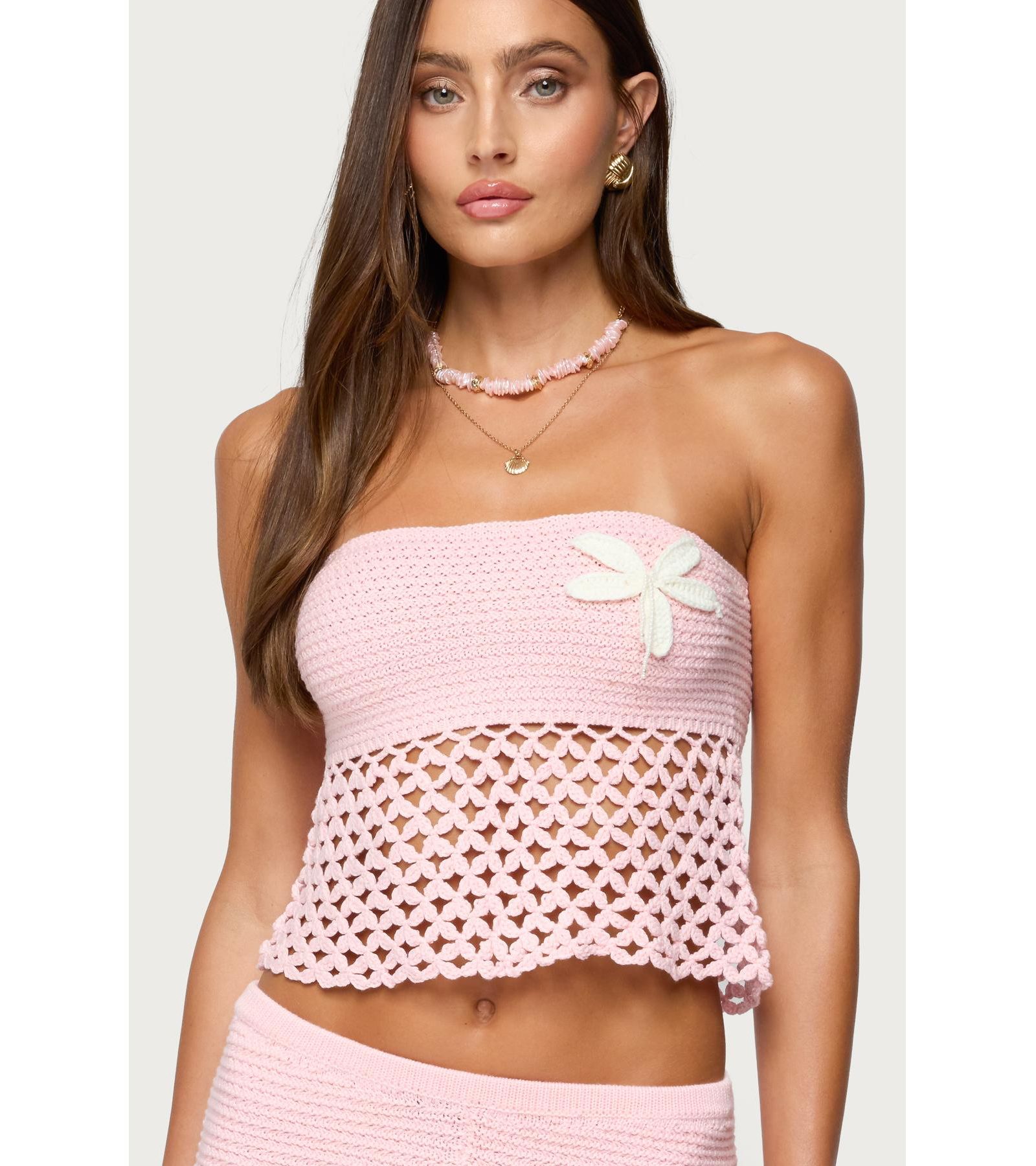 Edikted Women's Tahna Flower Strapless Crochet Top