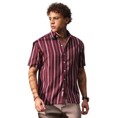 Campus Sutra Мужская рубашка в полоску Maroon Red