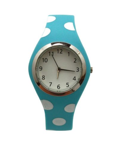 Olivia Pratt Light Blue Polka Dots Silicone Band Women Watch