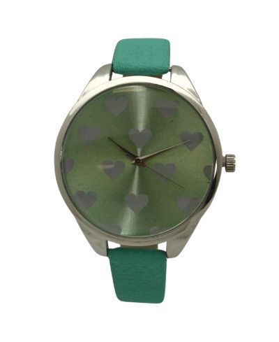 Olivia Pratt Teal Heart Print Face Leather Strap Watch
