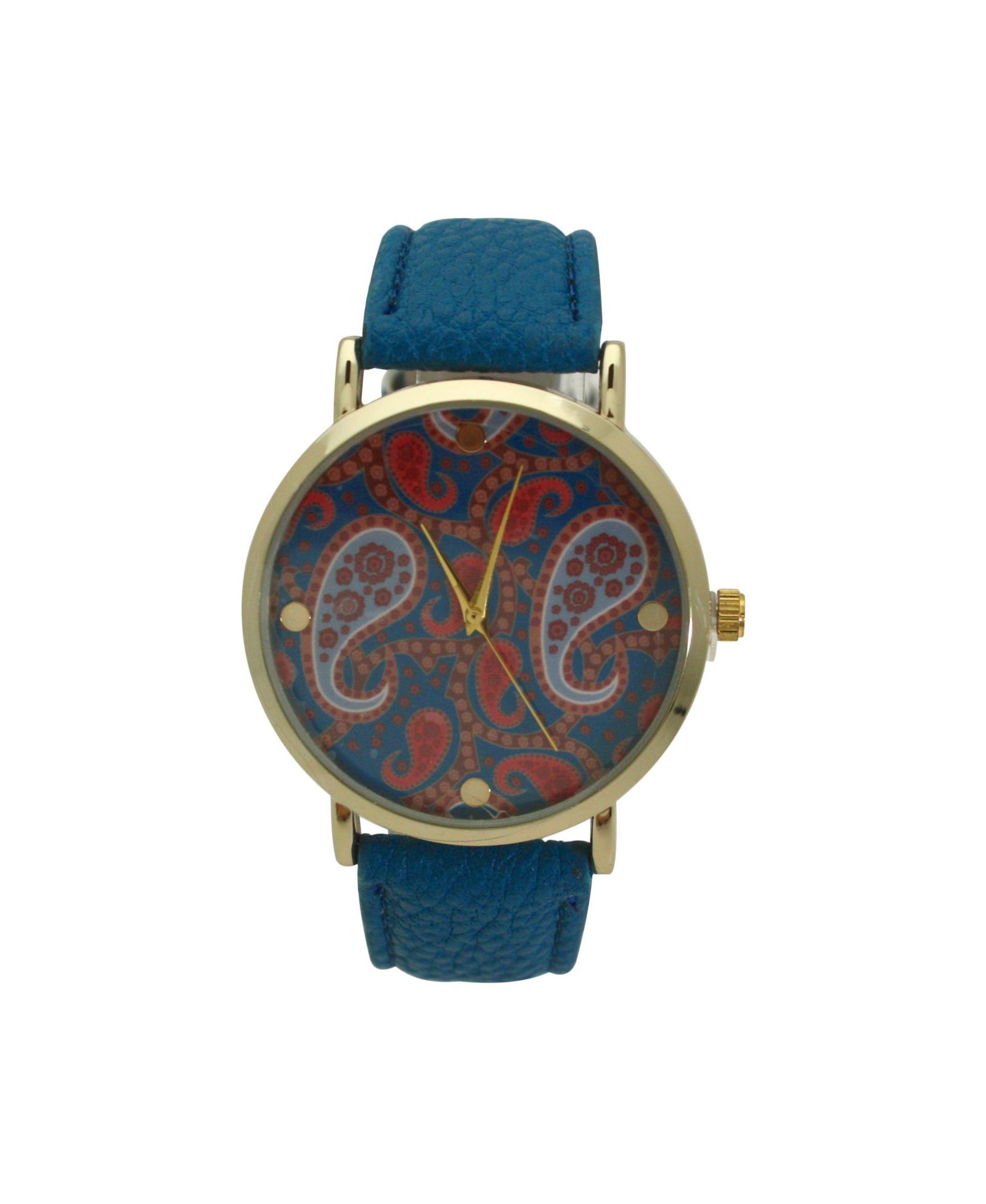 Blue Paisley Face Leather Strap Watch