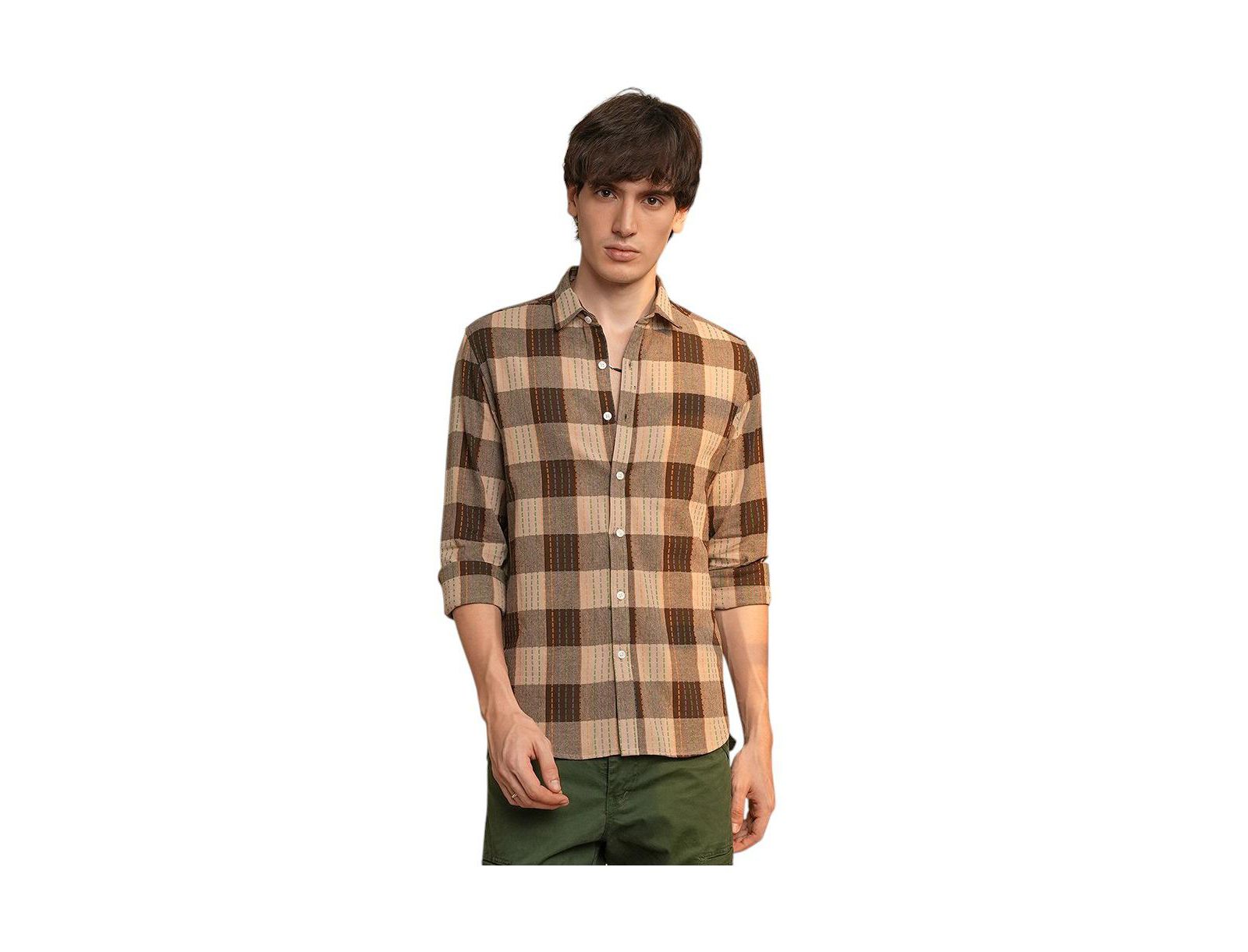 Campus Sutra Men's Chocolate Brown Chalk-Buffalo Check Shirt