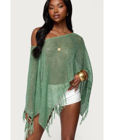 Женское вязаное пончо Edikted Sequin Fringe