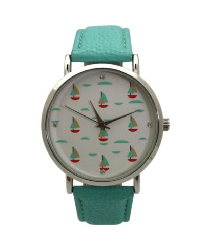 Olivia Pratt Teal Faux Leather Sailing Boats Dial Women Watch