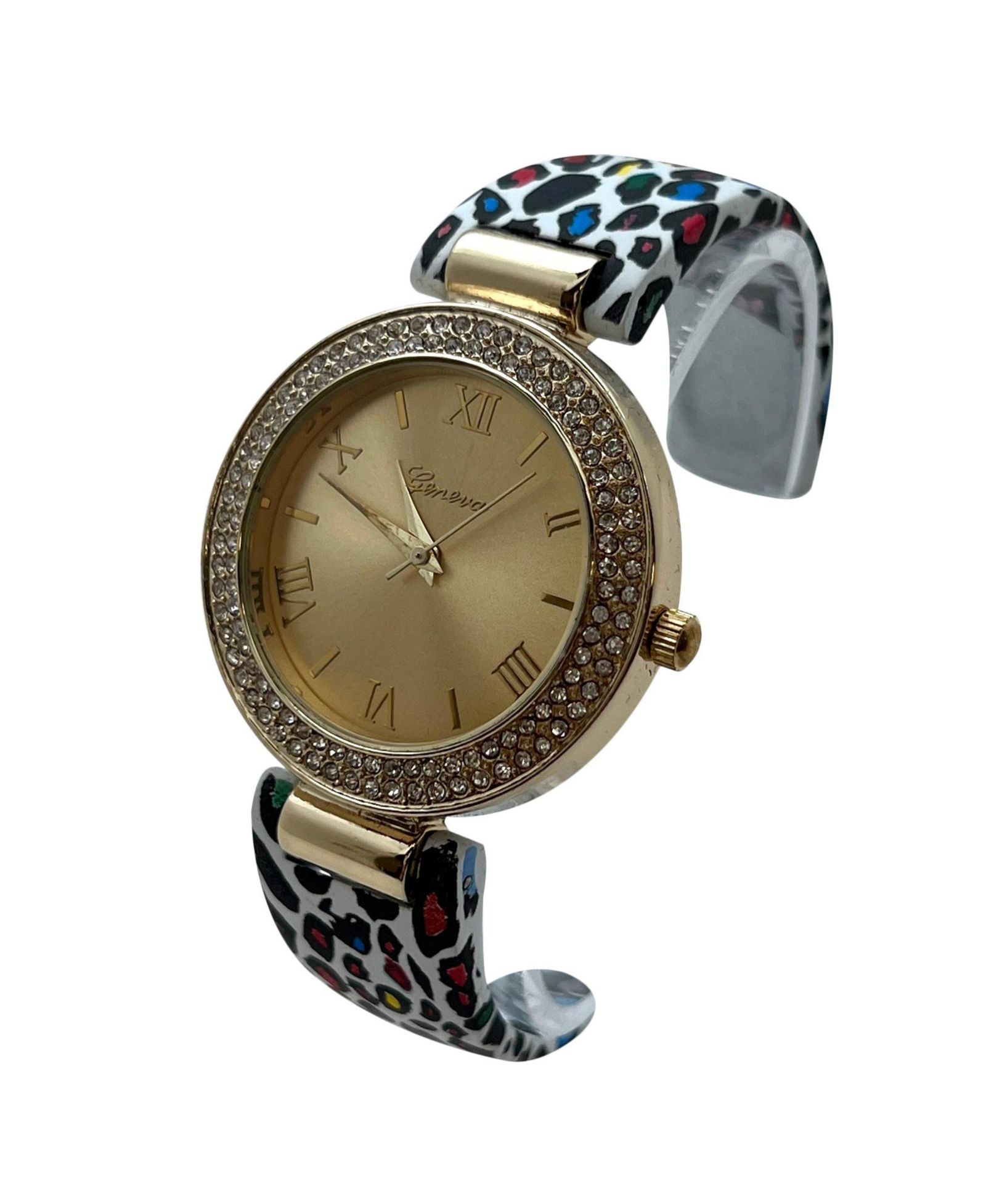 Olivia Pratt Multi Cheetah Printed Soft Band Bangle Women Watch