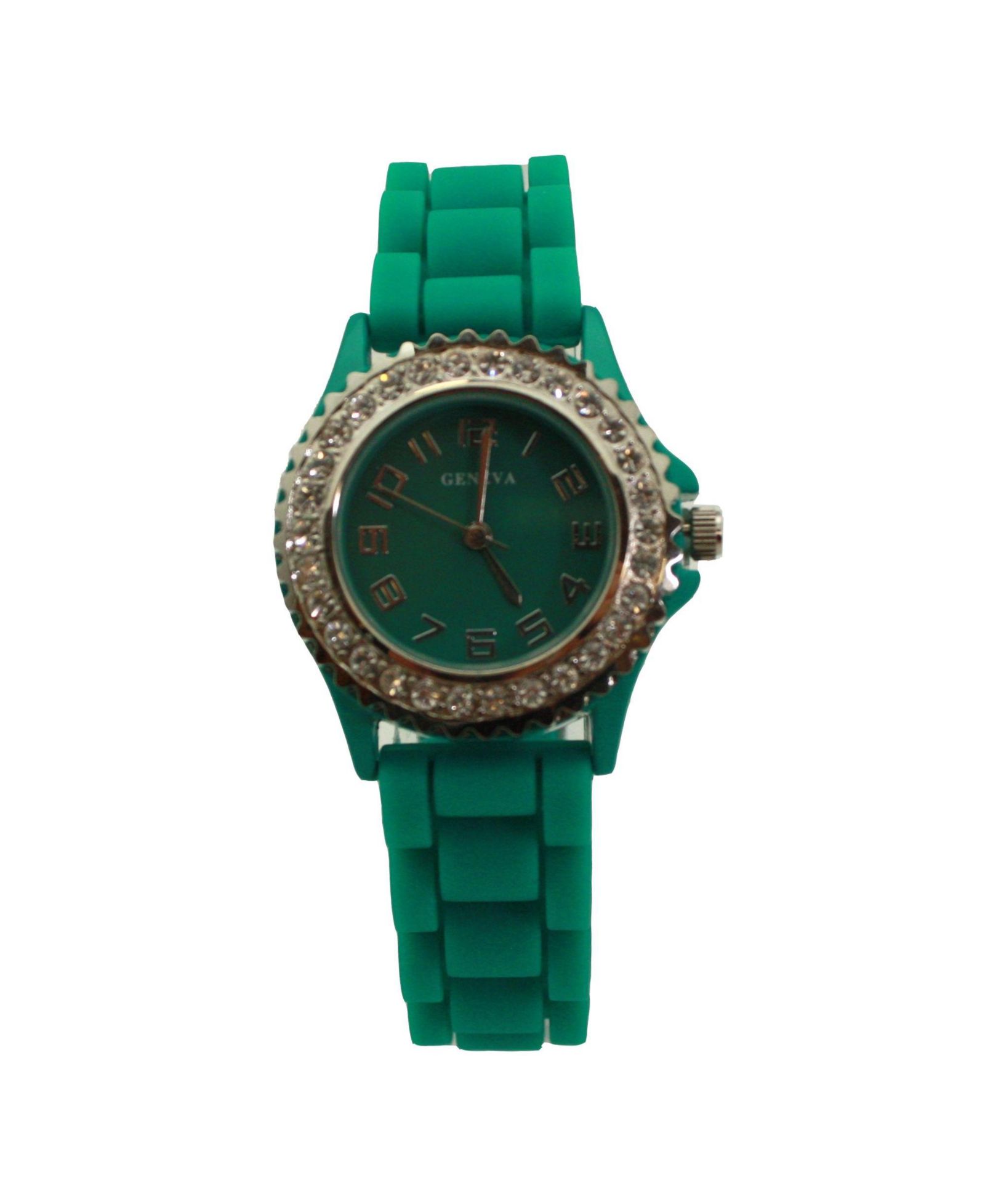 Женские часы Olivia Pratt Green Every Day Thin Band Silicone and Rhinestones