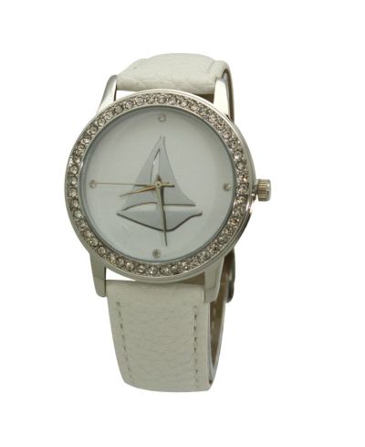 White Classic Style Sailboat Leather Strap Watch