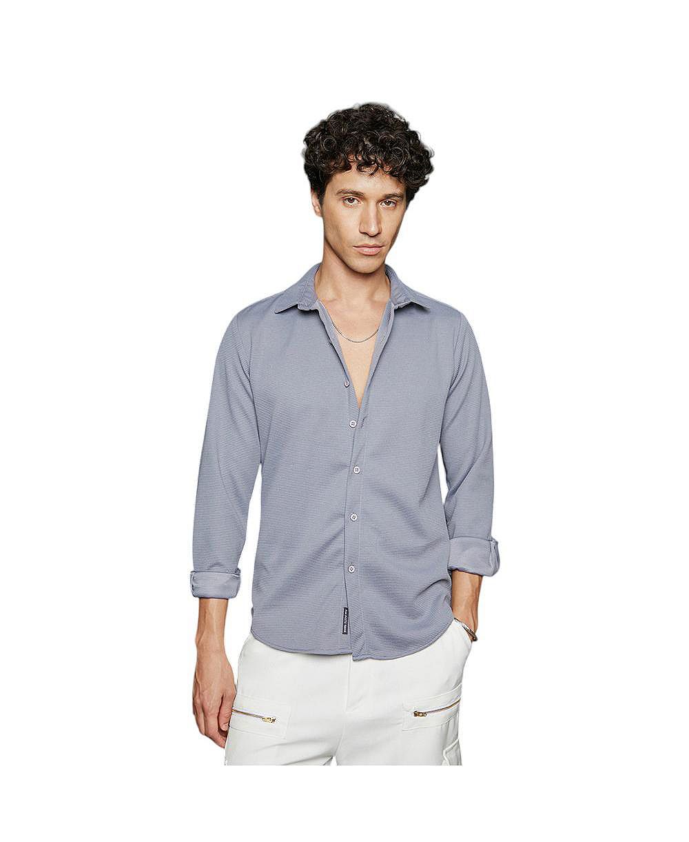 Campus Sutra Men's Coin Grey Waffle-Textured Shirt