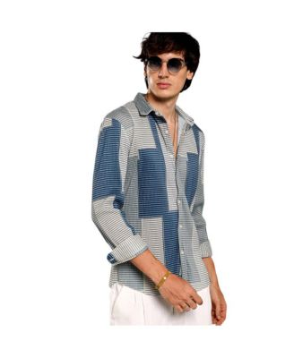 Мужская рубашка Campus Sutra Cloud Grey & Lapis Blue Retro-Pleat
