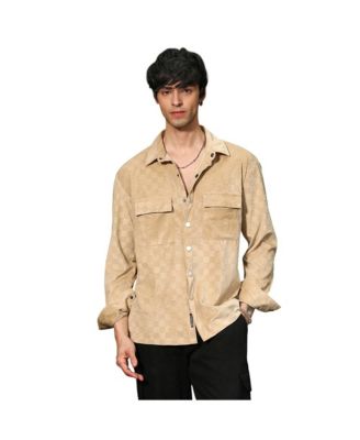 Campus Sutra Men's Buff Beige Cubic Velvet Utility Shacket