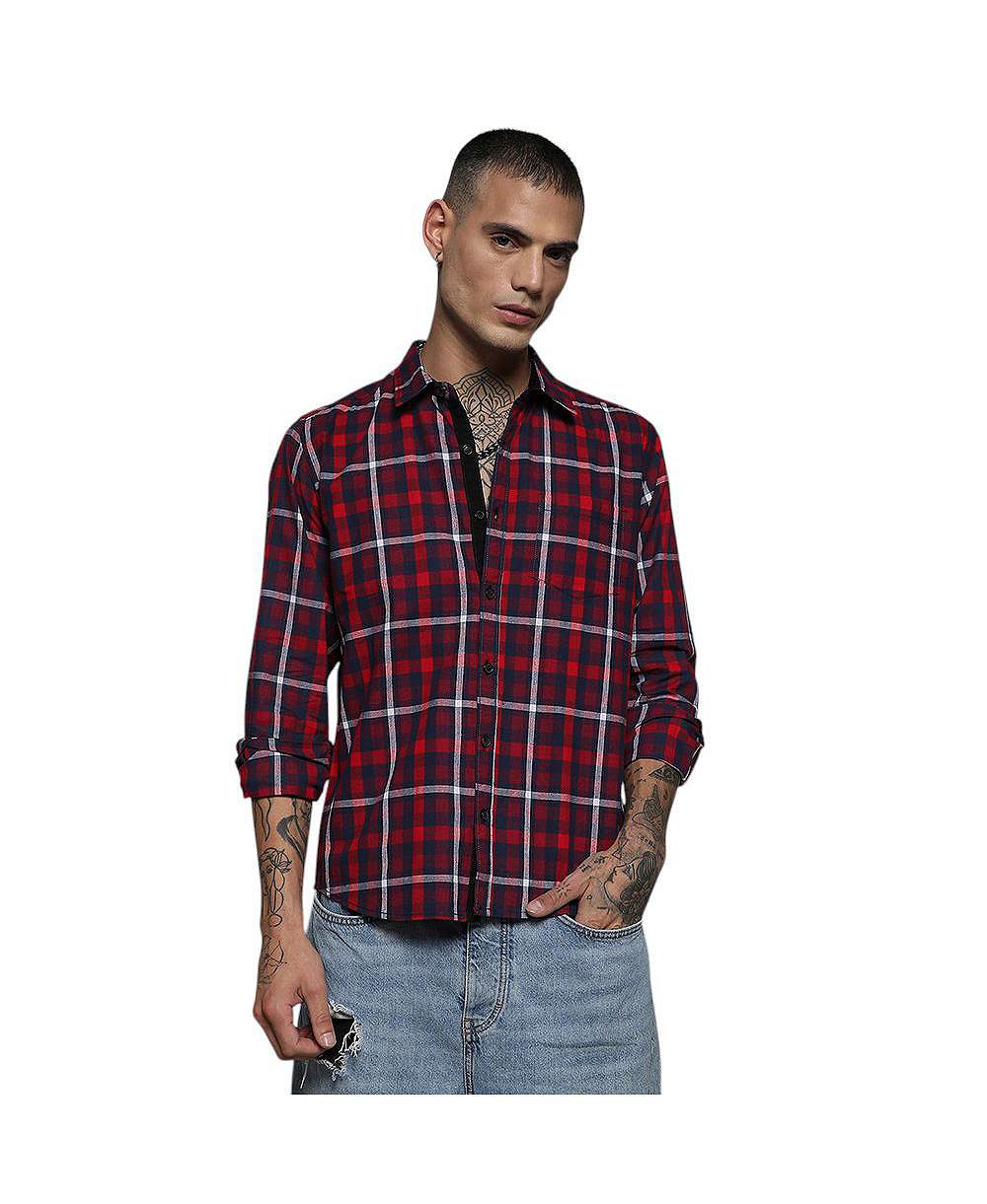 Мужская рубашка Campus Sutra Navy Blue & Red Tartan Plaid