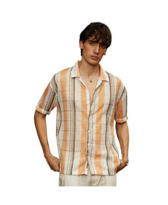 Campus Sutra Мужская оверсайз рубашка из трикотажа Coral Orange & Saltbox Beige