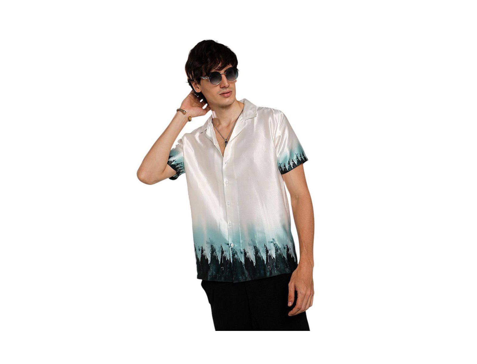 Campus Sutra Men's Ivory White & Pine Green Pine Ombre Shirt