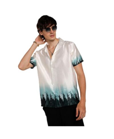 Campus Sutra Men's Ivory White & Pine Green Pine Ombre Shirt