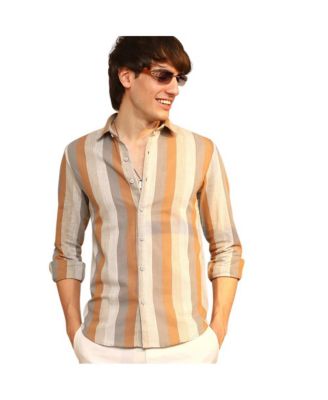 Campus Sutra Men's Copper Brown & Peanut Brown Block-Striped Shirt