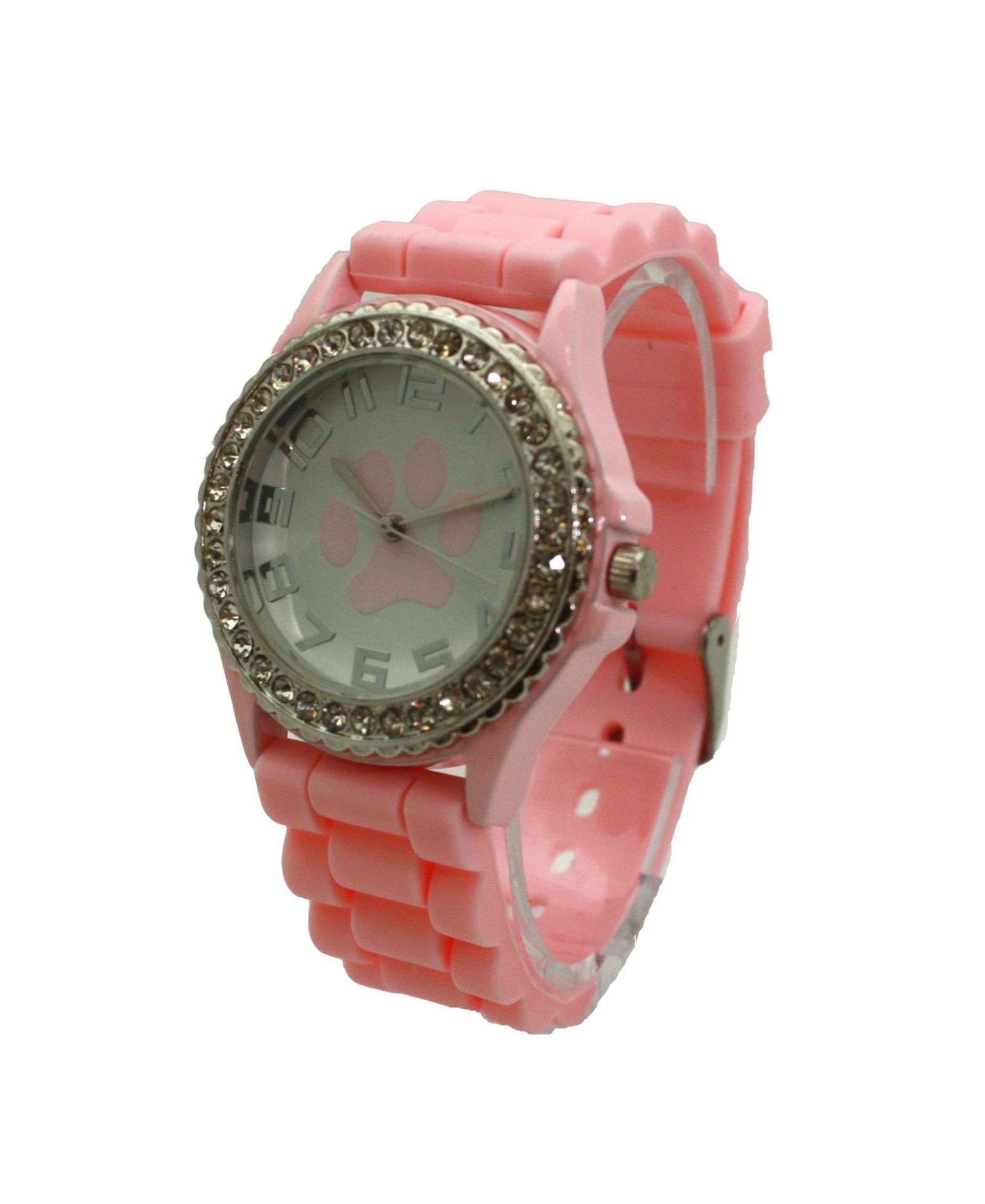 Женские часы Olivia Pratt Light Pink Every Day Silicone Paw and Rhinestones