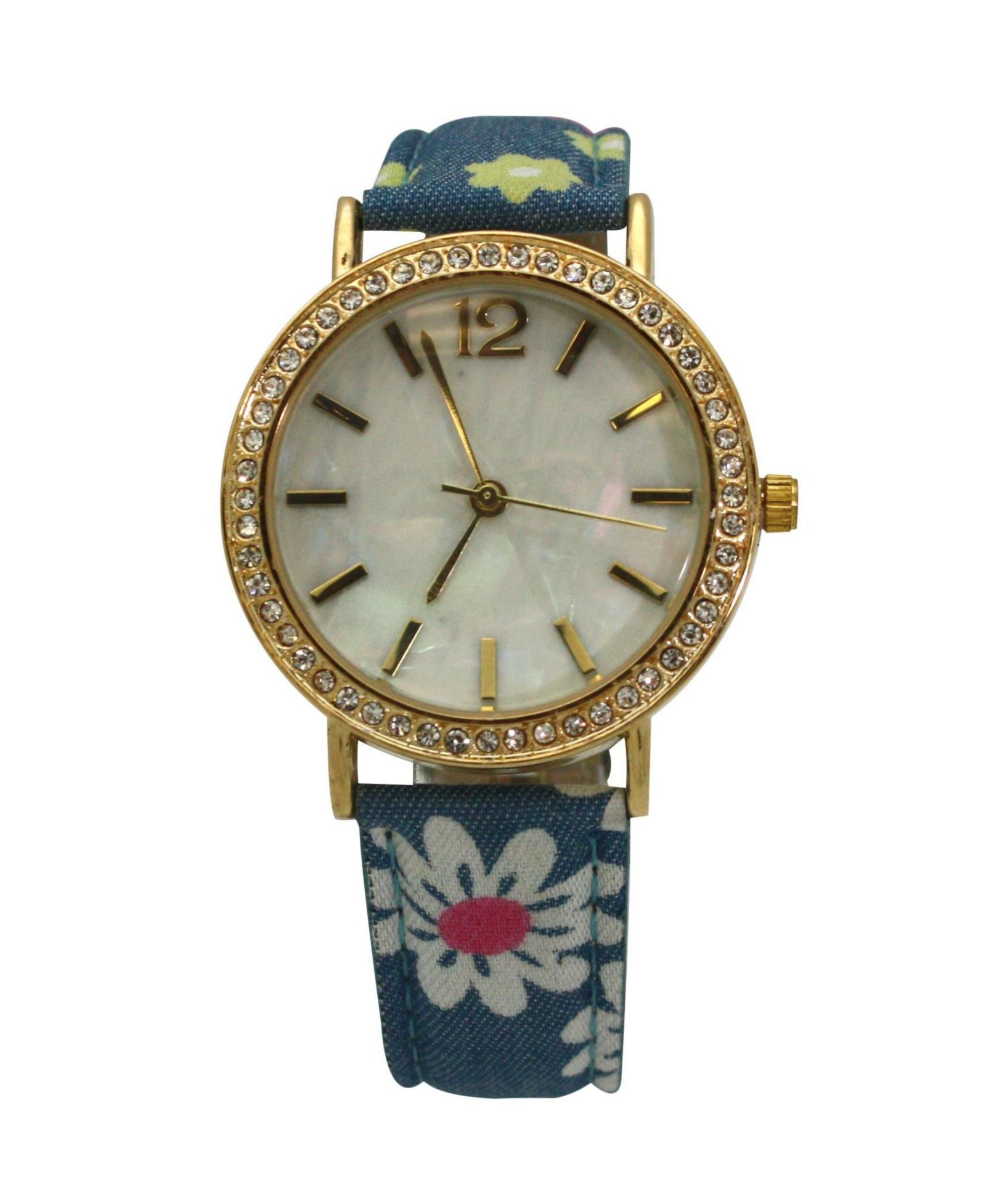 Light Flowers and Denim Strap Watch