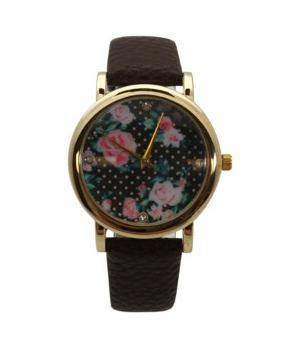 Olivia Pratt Brown Solid Colors with Flowers Details Women Watch