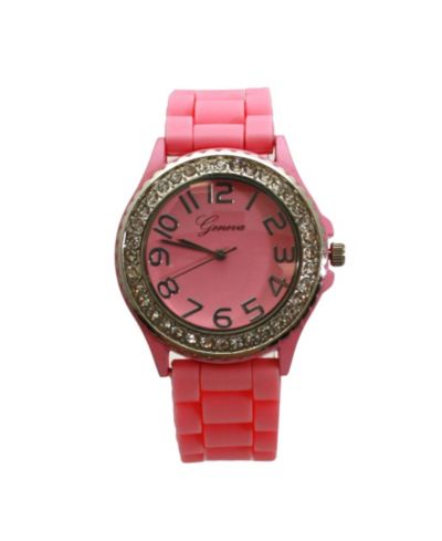 Olivia Pratt Light Pink Every Day Silicone and Rhinestones Colorful Women Watch