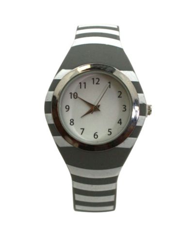 Olivia Pratt Gray Stripped Silicone Band Women Watch