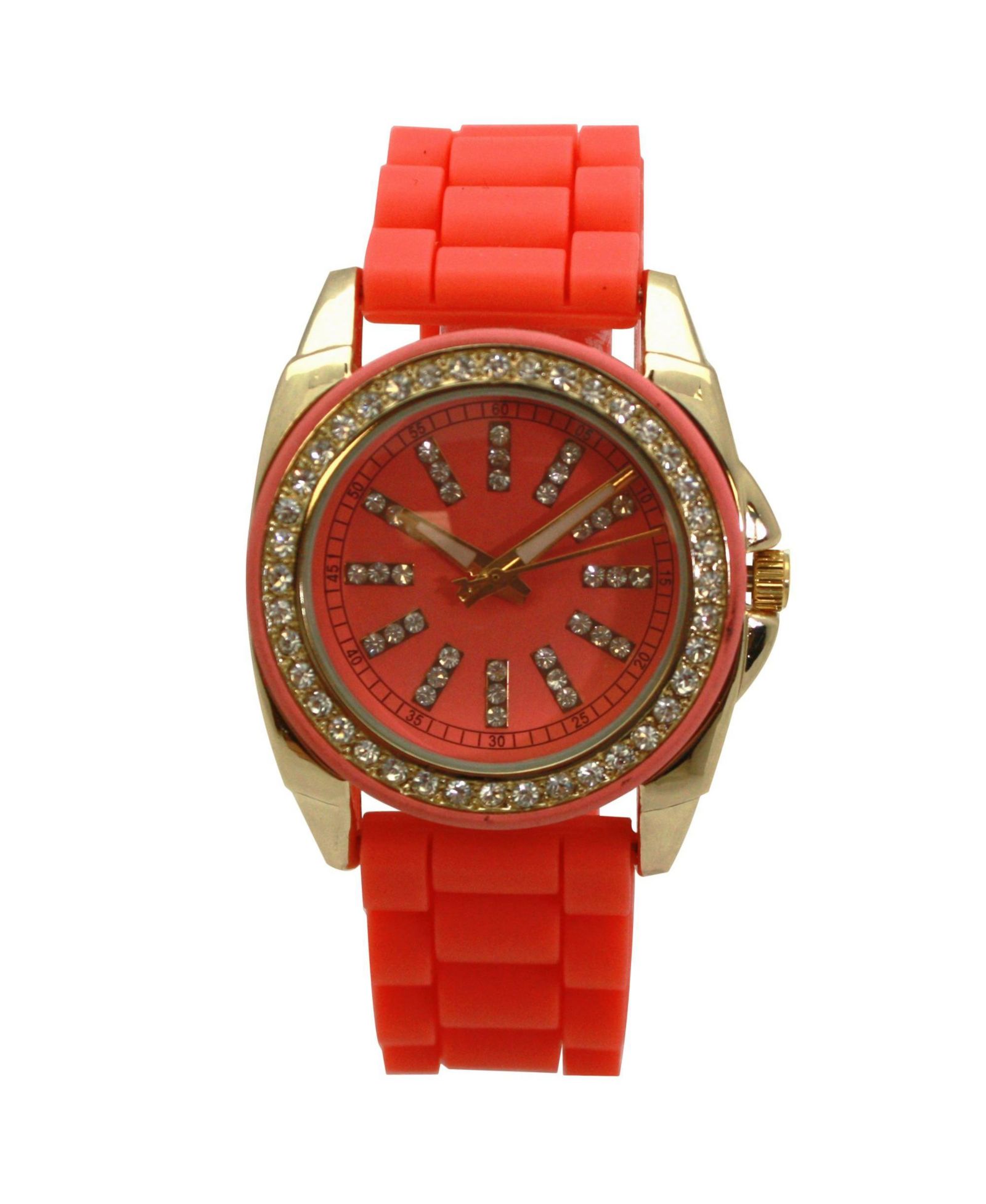 Olivia Pratt Orange Bright Silicone Band with Rhinestones Numeral Women Watch