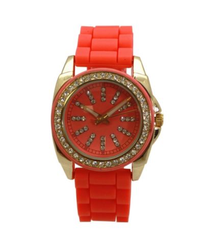 Olivia Pratt Orange Bright Silicone Band with Rhinestones Numeral Women Watch
