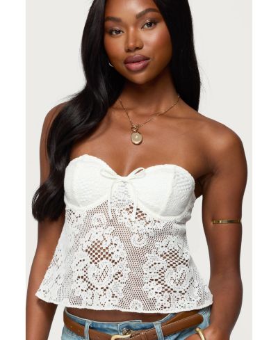 Топ Edikted Women's Sheer Crochet Strapless Cupped Top