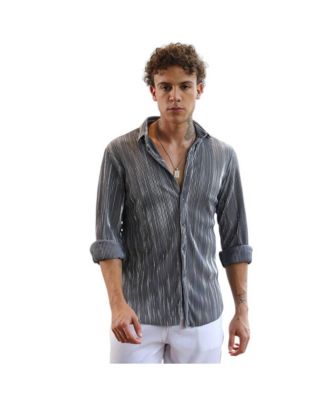 Campus Sutra Мужская рубашка с плиссировкой в цветах Icy Blue и Metallic Silver
