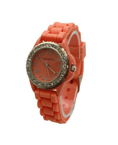 Olivia Pratt Coral Every Day Thin Band Silicone and Rhinestones Colorful Women Watch