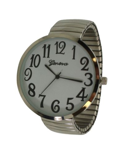 Olivia Pratt Silver Super Large Face Stretch Strap Watch