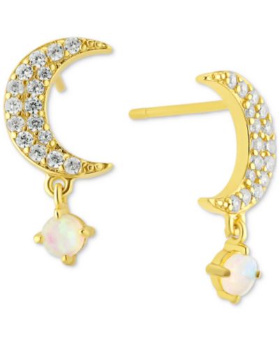 Серьги-капли Pavé Moon & Opal Star из позолоченного серебра 18k Gold-Plated