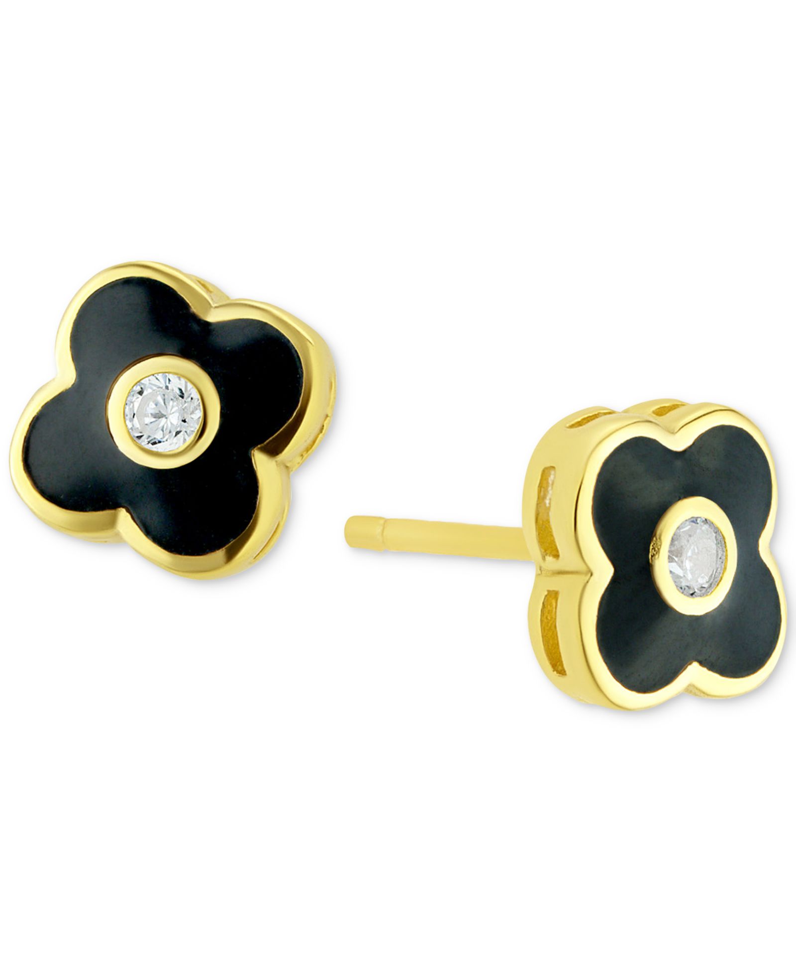 Серьги-гвоздики Cubic Zirconia Black & White Clover 14k Gold-Plated