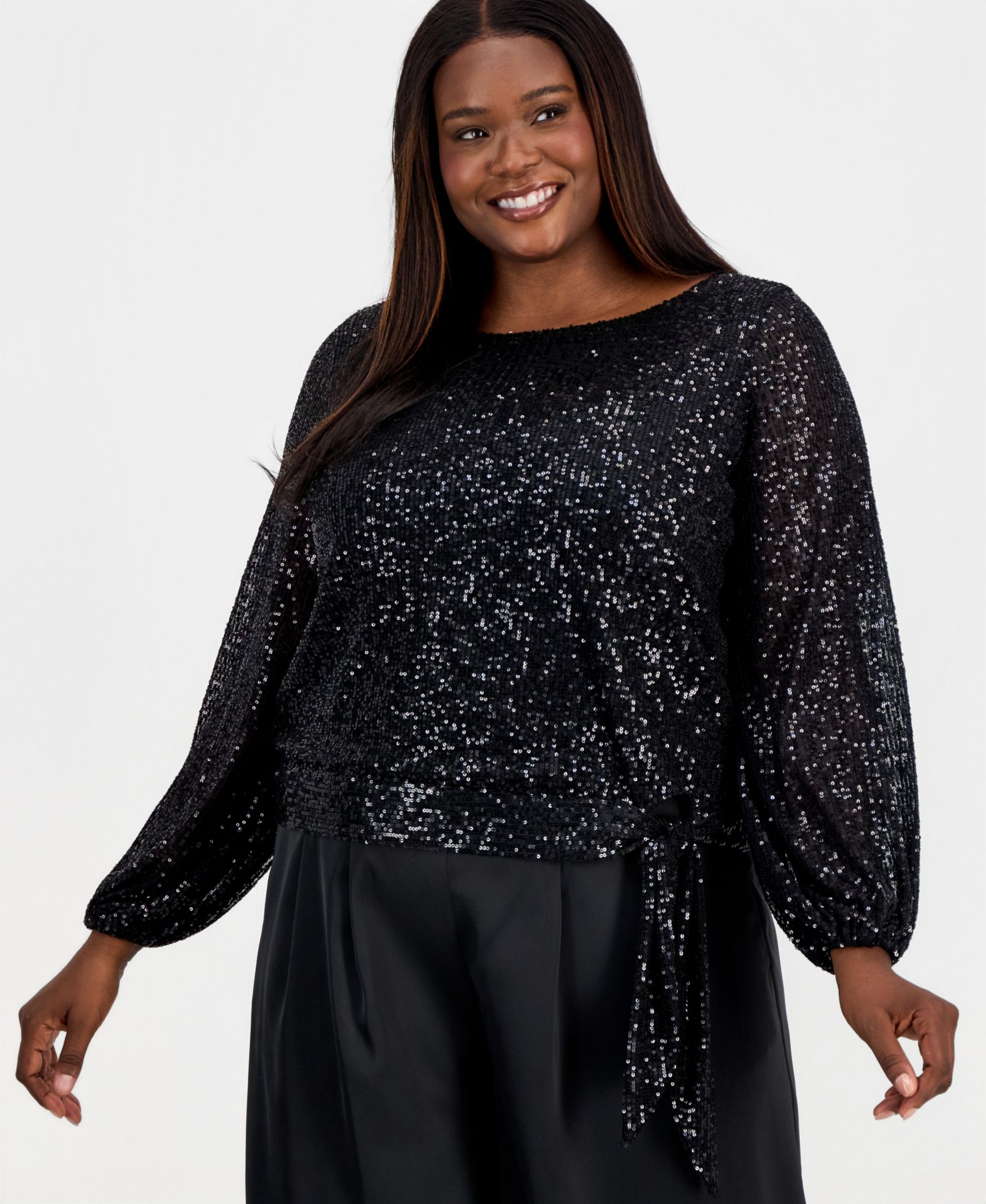Tahari ASL Plus Size топ с пайетками и рукавами-буфами