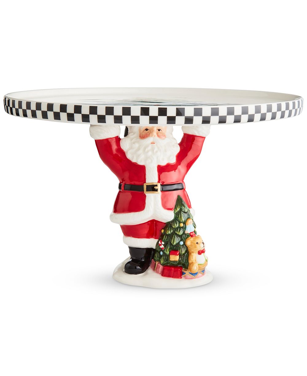 Spode Christmas Tree Black & White Santa Footed Treat Tray