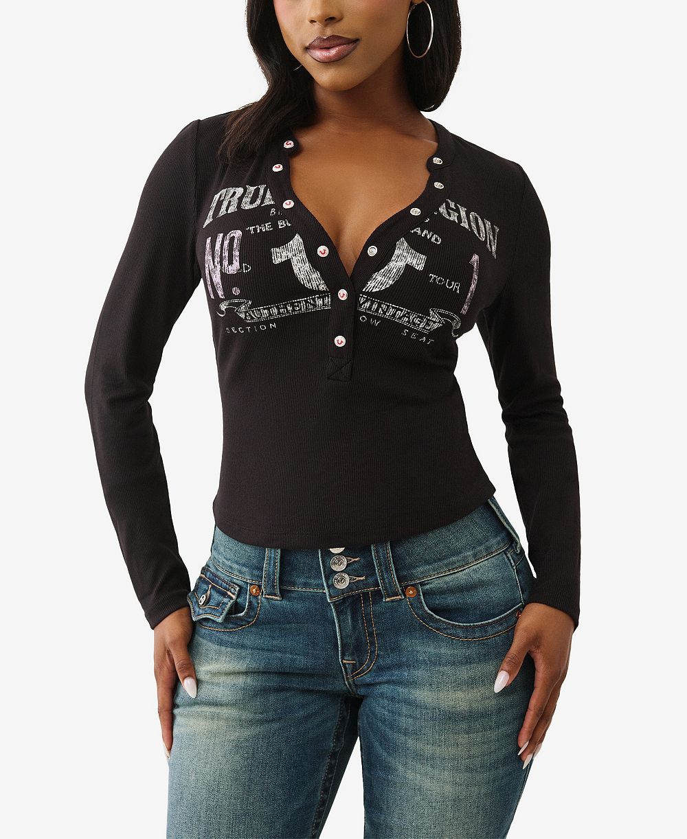 Женский топ True Religion LS Printed Ribbed Henley