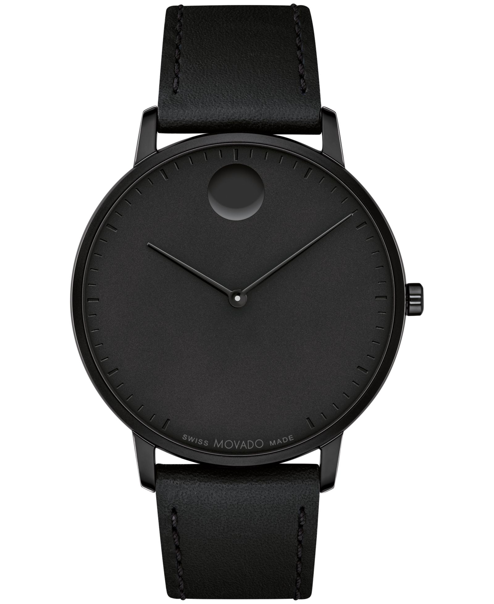 Мужские часы Movado Unisex Face Swiss Quartz, черная кожа, 41mm