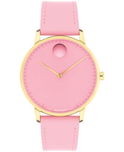 Movado Unisex Face Swiss Quartz Pink Leather Watch, 39mm