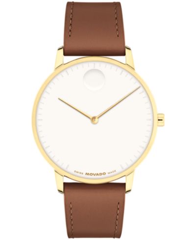 Movado Unisex Face Swiss Quartz Brown Leather Watch, 39mm