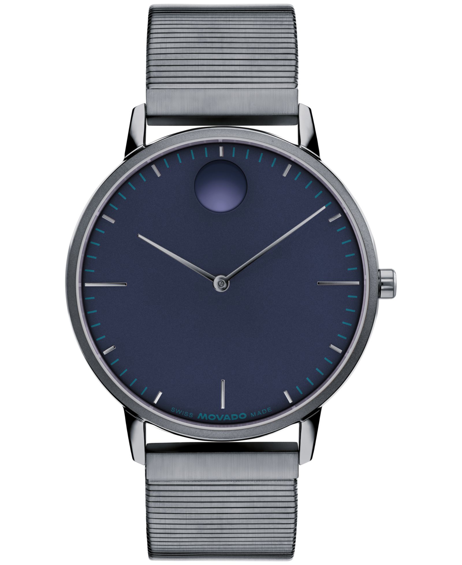 Movado Unisex Movado Face Swiss Quartz Ionic Plated Gray Steel Watch 41mm
