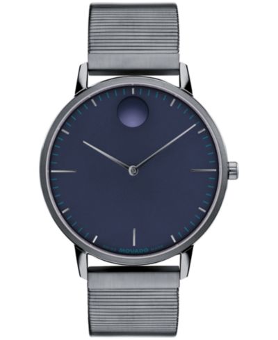 Movado Unisex Movado Face Swiss Quartz Ionic Plated Gray Steel Watch 41mm