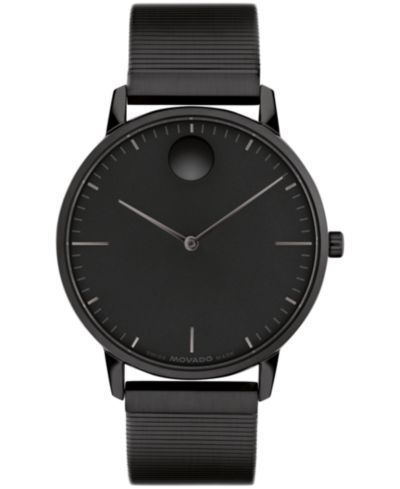 Мужские часы Movado Unisex Movado Face Swiss Quartz Ionic Plated Black Steel 41mm