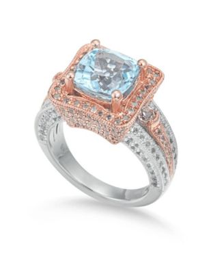 Suzy Levian Two-Tone Sterling Cushion Cut Center Topaz Cocktail Paris Ring