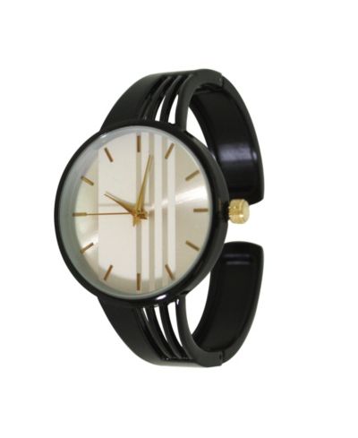 Olivia Pratt Black Modern Stripped Design Bangle Watch