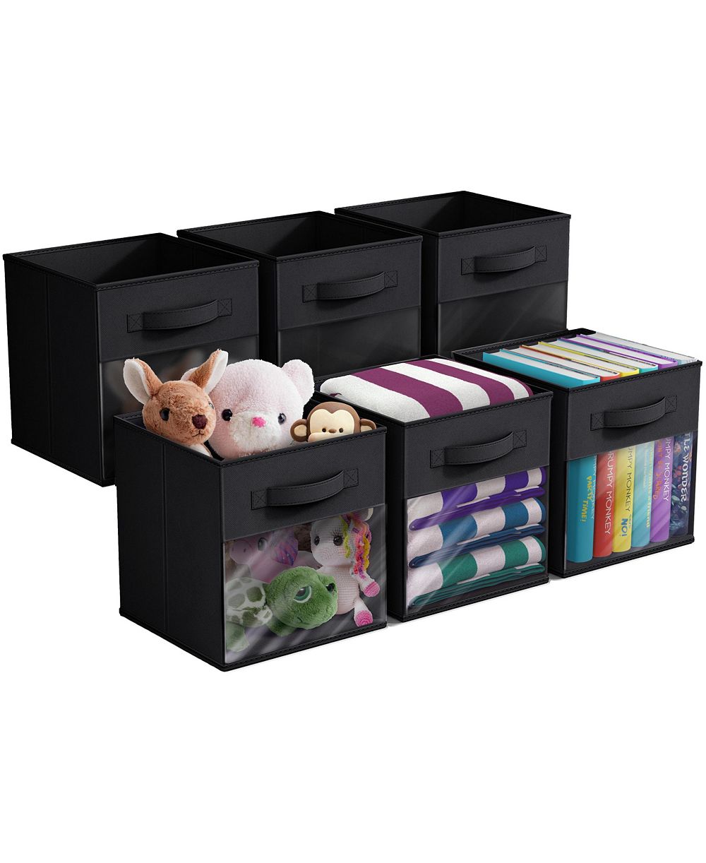 Sorbus 11 Inch 6 Pack Collapsible Fabric Storage Bins with Clear Window - for Organizing Clothes, Toys, Books, Shelves, Closets 10.5"x 10.5"x 11"