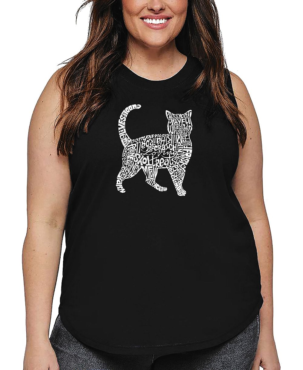 La Pop Art Майка Plus Size с принтом Cat Word Art