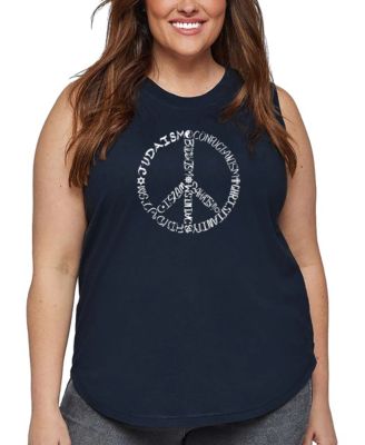 La Pop Art Plus Size Different Faiths Peace Sign Word Art Tank Top